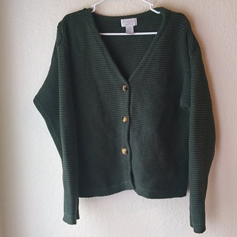 Christopher and Banks green knit button cardigan